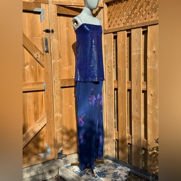 🆕 RAT & BOA 🧿 NWOT Violetta Blue Sequin & Floral Printed Maxi Dress, Sz XXS - Picture 10 of 15